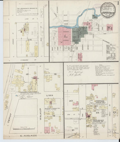 Sanborn Fire Insurance Map from Wapakoneta, Auglaize County, Ohio (1885), Sheet #0001 - Historic Sanborn Fire Insurance Map Print, vintage old map wall art, antique decor, genealogy gift, Ohio Ohio map