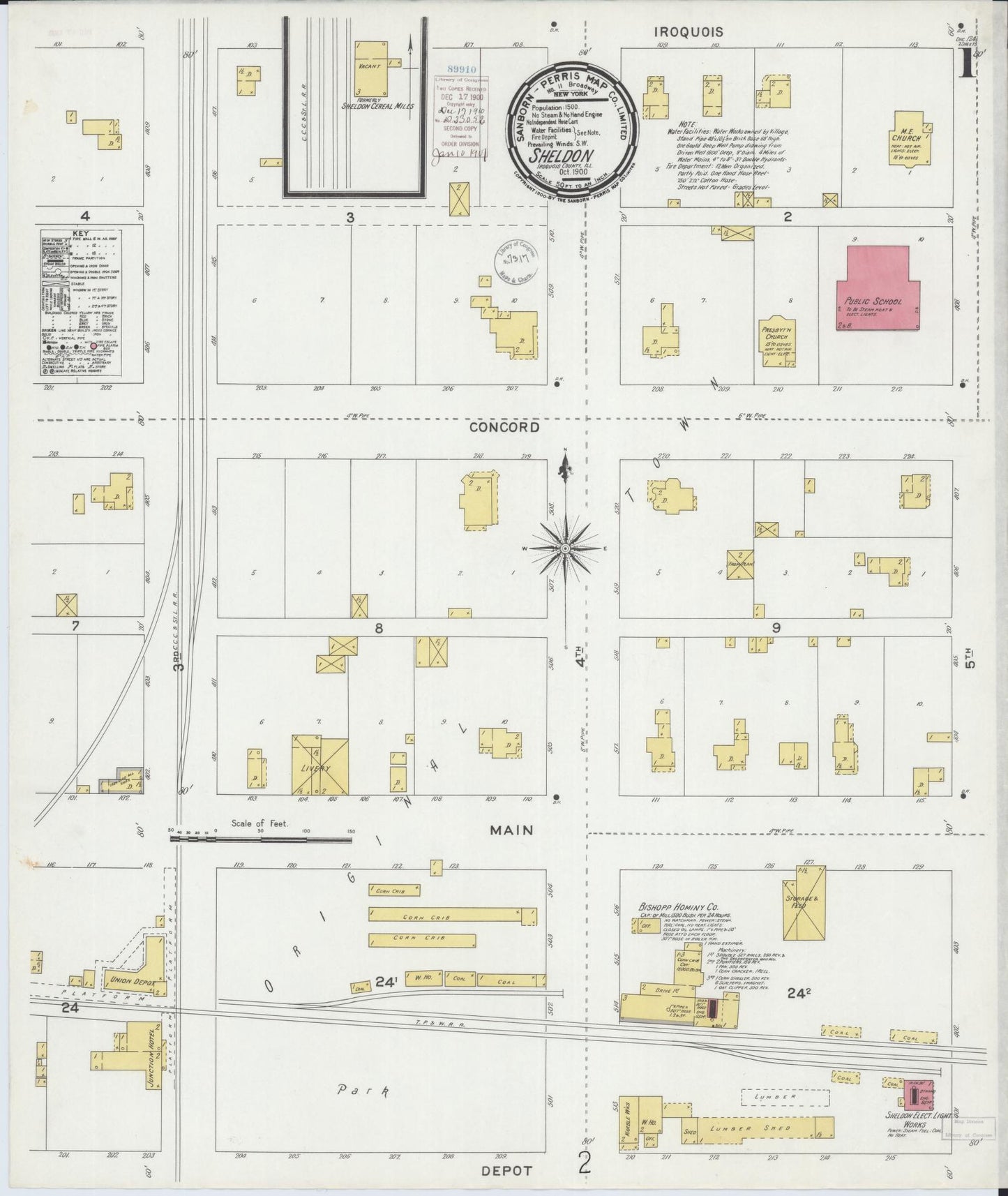 Sanborn Fire Insurance Map from Sheldon, Iroquois County, Illinois (1900), Sheet #0001 - Complete Map Set gallery image, historic Sanborn map, vintage wall art, Illinois Illinois