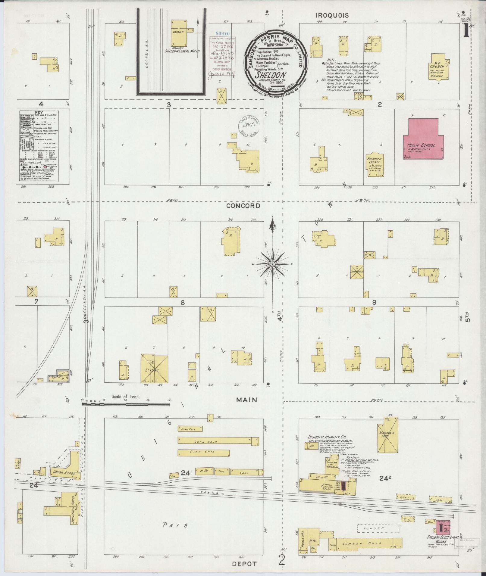 Sanborn Fire Insurance Map from Sheldon, Iroquois County, Illinois (1900), Sheet #0001 - Complete Map Set gallery image, historic Sanborn map, vintage wall art, Illinois Illinois
