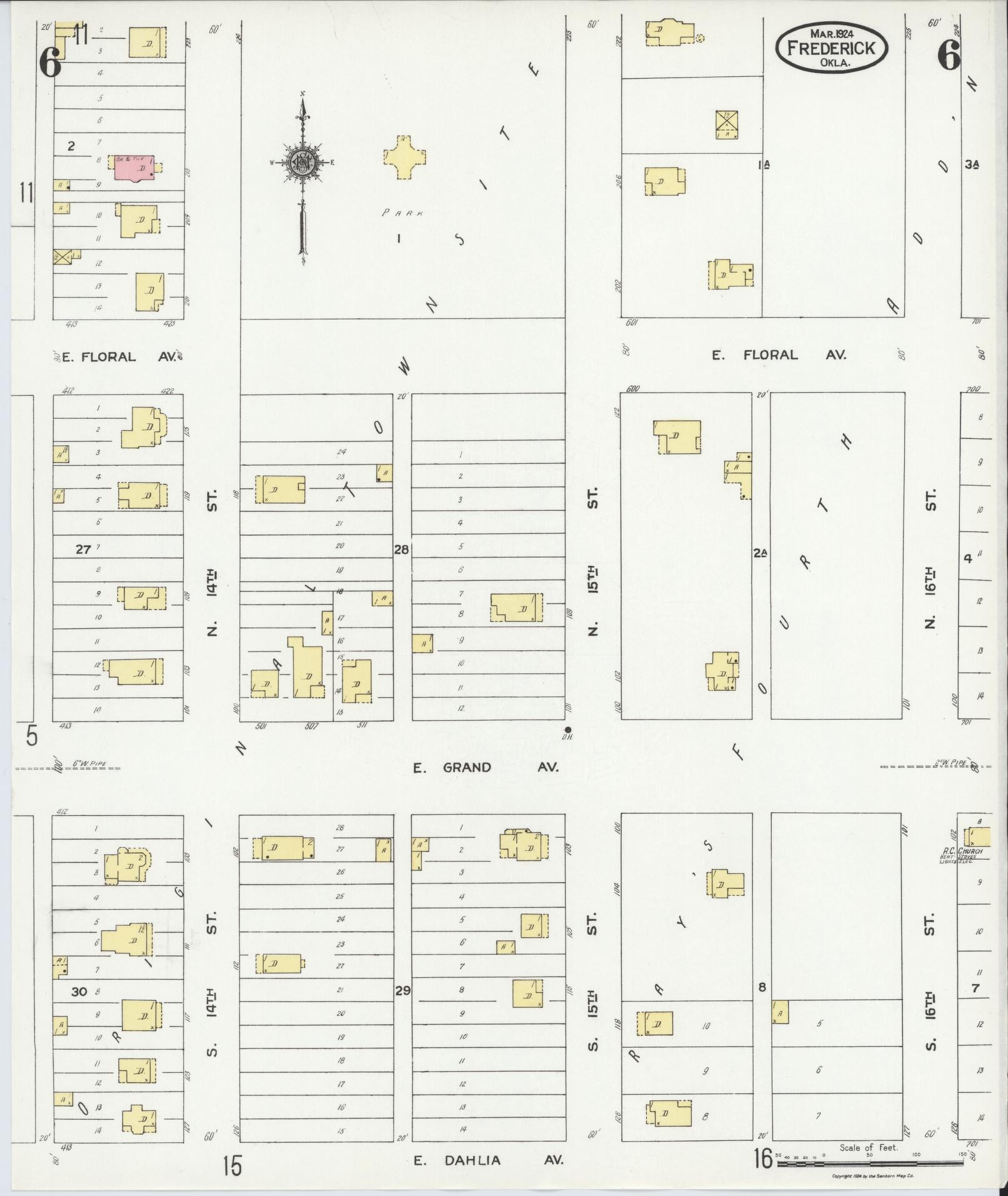 Sanborn Fire Insurance Map from Frederick, Tillman County, Oklahoma (1924), Sheet #0006 - Historic Sanborn Fire Insurance Map Print, vintage old map wall art, antique decor, genealogy gift, Oklahoma Oklahoma map