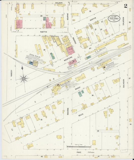 Sanborn Fire Insurance Map from Tolono, Champaign County, Illinois (1907), Sheet #0002 - Historic Sanborn Fire Insurance Map Print, vintage old map wall art, antique decor, genealogy gift, Illinois Illinois map
