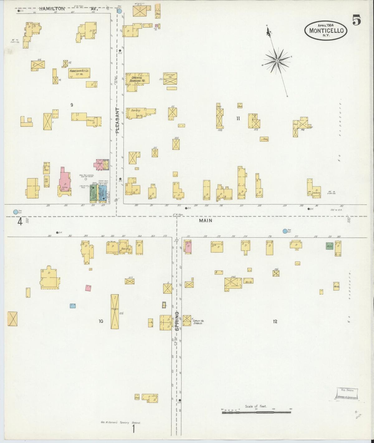 Sanborn Fire Insurance Map from Monticello, Sullivan County, New York (1904), Sheet #0005 - Historic Sanborn Fire Insurance Map Print, vintage old map wall art, antique decor, genealogy gift, New York New York map