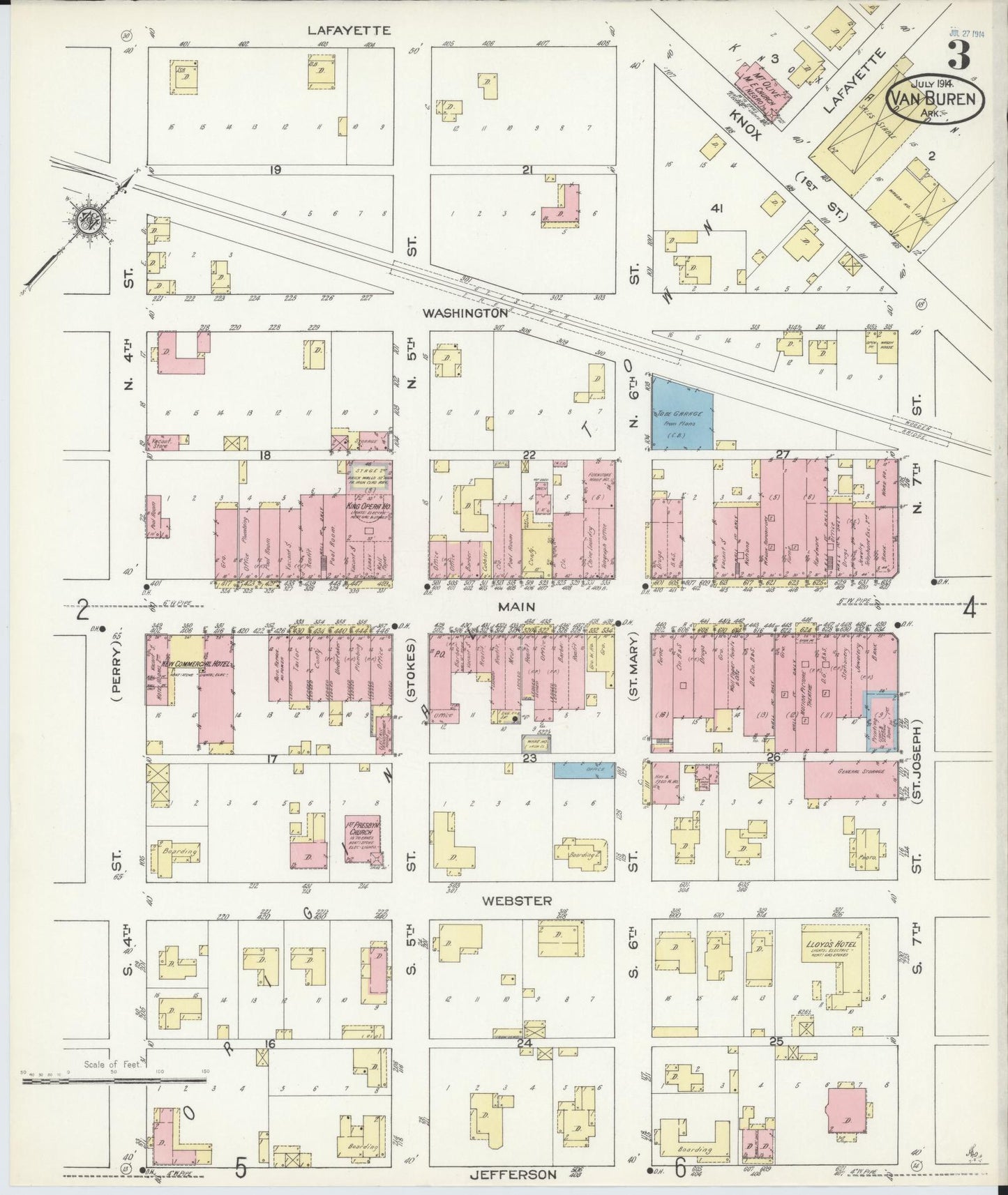 Sanborn Fire Insurance Map from Van Buren, Crawford County, Arkansas (1914), Sheet #0003 - Complete Map Set gallery image, historic Sanborn map, vintage wall art, Arkansas Arkansas
