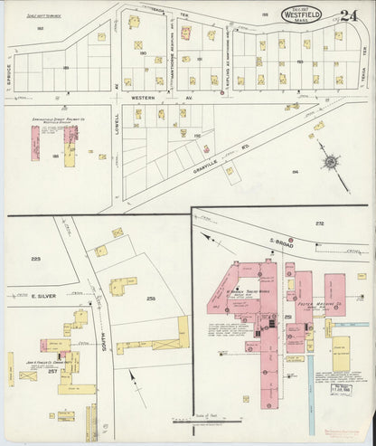 Sanborn Fire Insurance Map from Westfield, Hampden County, Massachusetts (1917), Sheet #0024 - Historic Sanborn Fire Insurance Map Print, vintage old map wall art, antique decor, genealogy gift, Massachusetts Massachusetts map