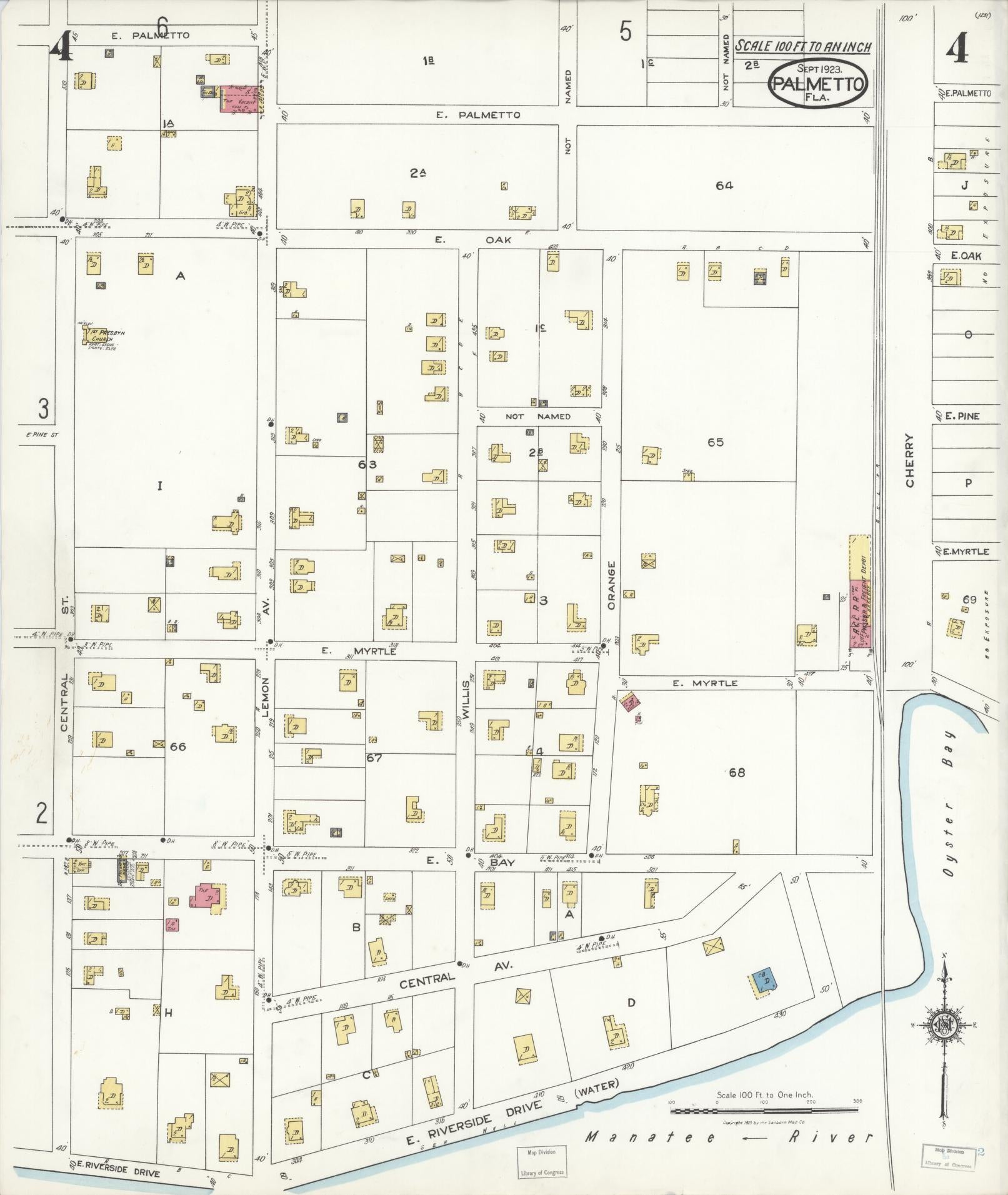 Sanborn Fire Insurance Map from Palmetto, Manatee County, Florida (1923), Sheet #0004 - Complete Map Set gallery image, historic Sanborn map, vintage wall art, Florida Florida