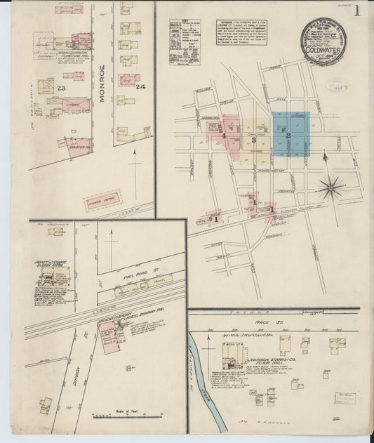 Sanborn Fire Insurance Map from Coldwater, Branch County, Michigan (1884), Sheet #0001 - Complete Map Set gallery image, historic Sanborn map, vintage wall art, Michigan Michigan