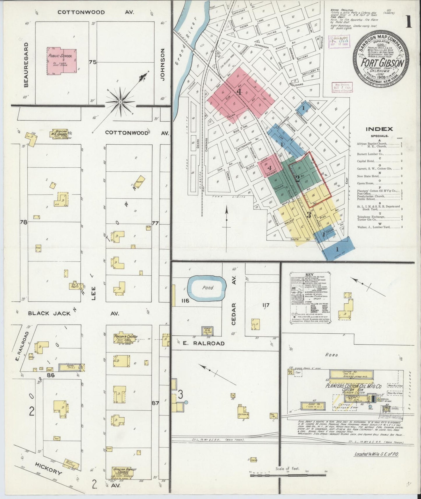 Sanborn Fire Insurance Map from Fort Gibson, Muskogee County, Oklahoma. (1909) – Historic Sanborn Fire Insurance Map Print
