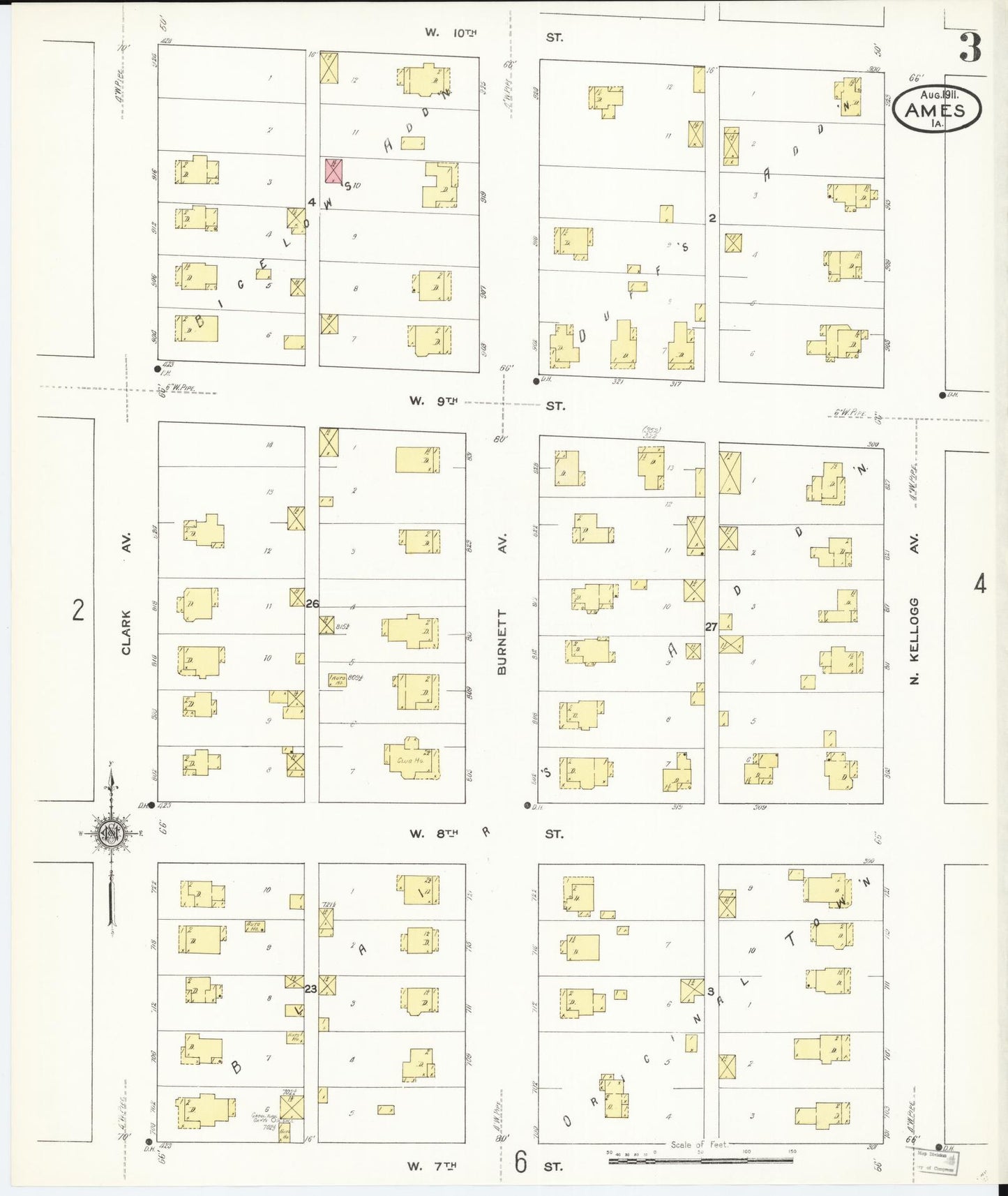 Sanborn Fire Insurance Map from Ames, Story County, Iowa (1911), Sheet #0003 - Historic Sanborn Fire Insurance Map Print, vintage old map wall art