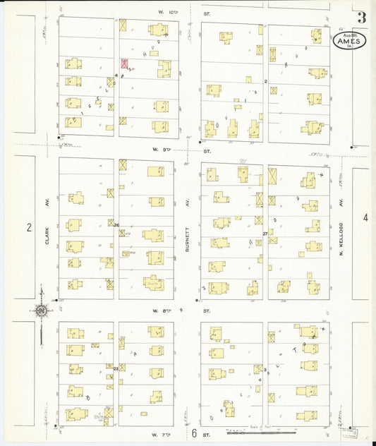 Sanborn Fire Insurance Map from Ames, Story County, Iowa (1911), Sheet #0003 - Historic Sanborn Fire Insurance Map Print, vintage old map wall art