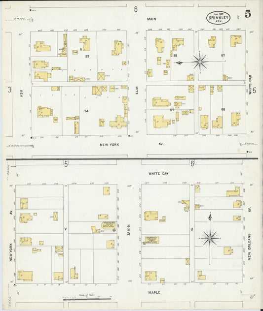 Sanborn Fire Insurance Map from Brinkley, Monroe County, Arkansas (1907), Sheet #0005 - Historic Sanborn Fire Insurance Map Print, vintage old map wall art, antique decor, genealogy gift, Arkansas Arkansas map