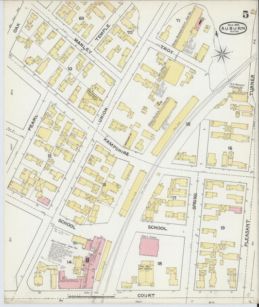 Sanborn Fire Insurance Map from Auburn, Androscoggin County, Maine (1892), Sheet #0005 - Historic Sanborn Fire Insurance Map Print, vintage old map wall art, antique decor, genealogy gift, Maine Maine map