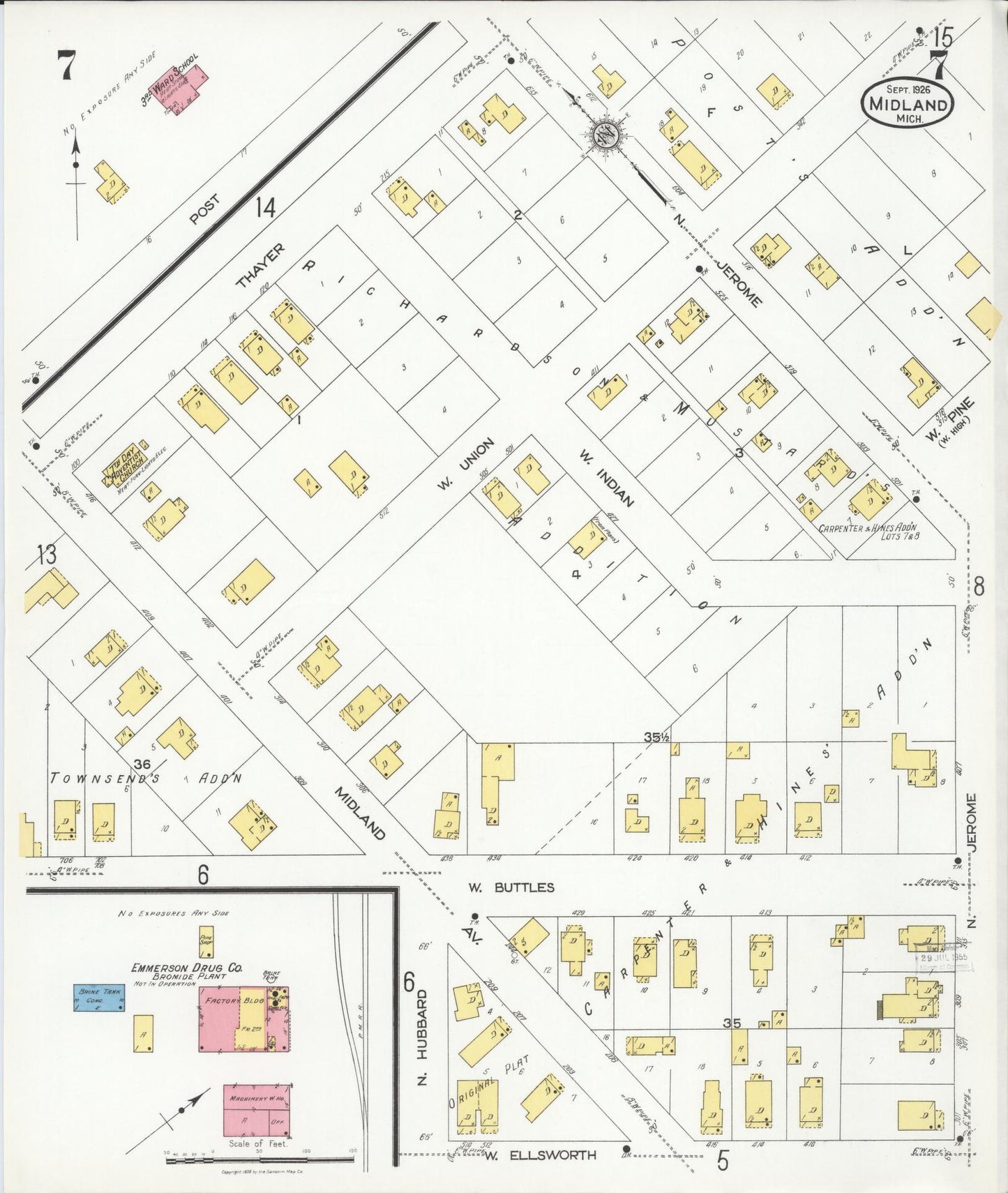 Sanborn Fire Insurance Map from Midland, Midland County, Michigan (1926), Sheet #0007 - Historic Sanborn Fire Insurance Map Print, vintage old map wall art, antique decor, genealogy gift, Michigan Michigan map