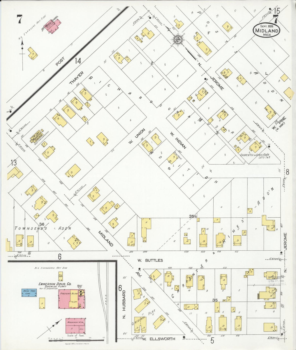 Sanborn Fire Insurance Map from Midland, Midland County, Michigan (1926), Sheet #0007 - Historic Sanborn Fire Insurance Map Print, vintage old map wall art, antique decor, genealogy gift, Michigan Michigan map