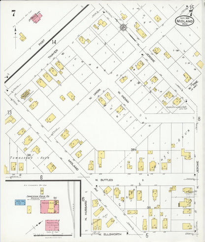 Sanborn Fire Insurance Map from Midland, Midland County, Michigan (1926), Sheet #0007 - Historic Sanborn Fire Insurance Map Print, vintage old map wall art, antique decor, genealogy gift, Michigan Michigan map
