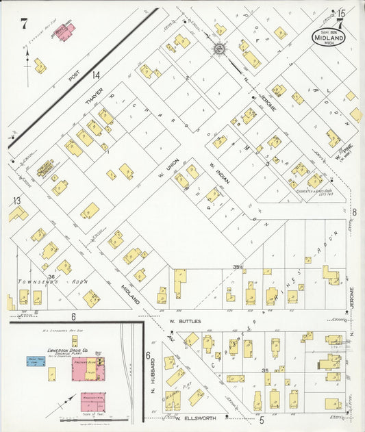 Sanborn Fire Insurance Map from Midland, Midland County, Michigan (1926), Sheet #0007 - Historic Sanborn Fire Insurance Map Print, vintage old map wall art, antique decor, genealogy gift, Michigan Michigan map