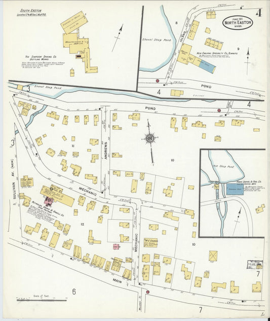 Sanborn Fire Insurance Map from North Easton, Bristol County, Massachusetts (1911), Sheet #0004 - Historic Sanborn Fire Insurance Map Print, vintage old map wall art, antique decor, genealogy gift, Massachusetts Massachusetts map
