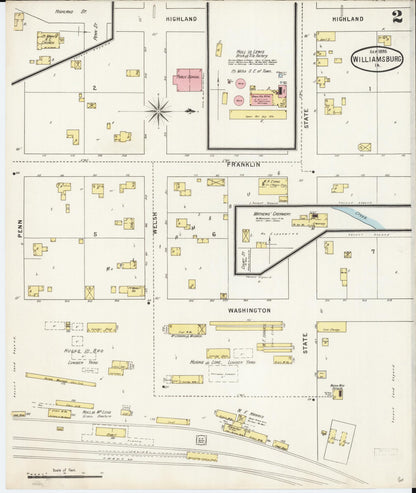 Sanborn Fire Insurance Map from Williamsburg, Iowa County, Iowa (1895), Sheet #0002 - Historic Sanborn Fire Insurance Map Print, vintage old map wall art