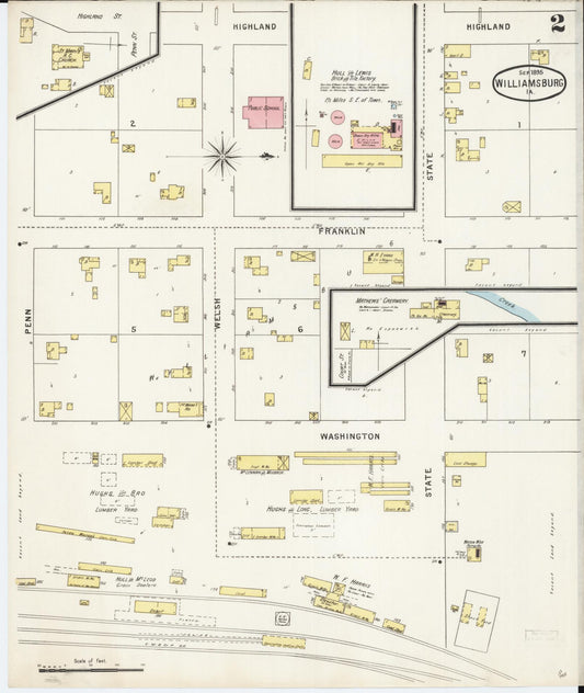 Sanborn Fire Insurance Map from Williamsburg, Iowa County, Iowa (1895), Sheet #0002 - Historic Sanborn Fire Insurance Map Print, vintage old map wall art