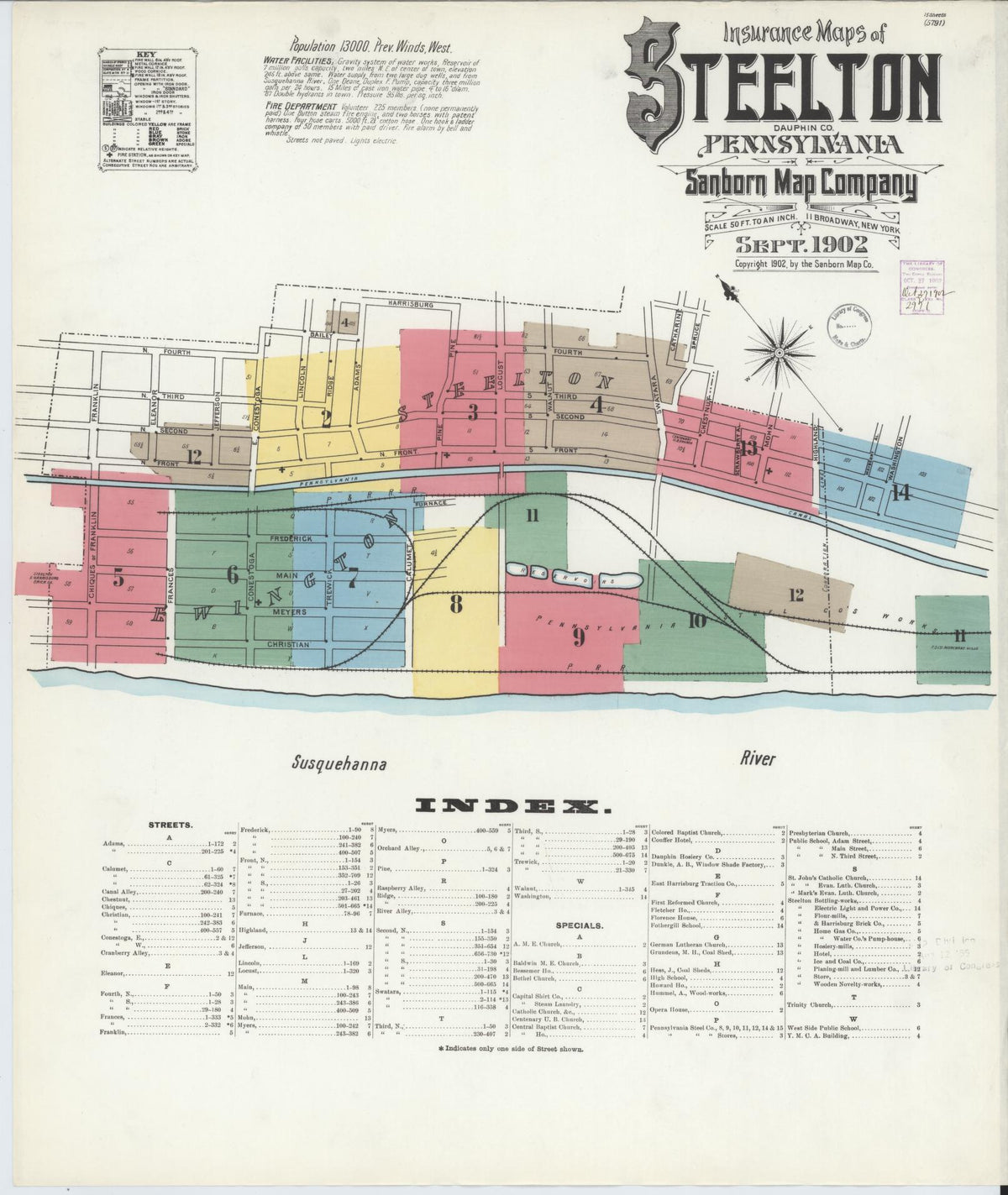 Sanborn Fire Insurance Map from Steelton, Dauphin County, Pennsylvania (1902), Sheet #0001 - Historic Sanborn Fire Insurance Map Print, vintage old map wall art, antique decor, genealogy gift, Pennsylvania Pennsylvania map