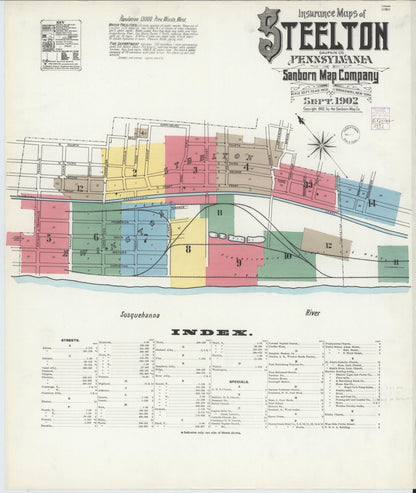 Sanborn Fire Insurance Map from Steelton, Dauphin County, Pennsylvania (1902), Sheet #0001 - Historic Sanborn Fire Insurance Map Print, vintage old map wall art, antique decor, genealogy gift, Pennsylvania Pennsylvania map