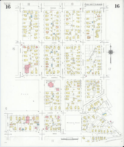 Sanborn Fire Insurance Map from Beloit, Rock County, Wisconsin (1939), Sheet #0016 - Historic Sanborn Fire Insurance Map Print, vintage old map wall art, antique decor, genealogy gift, Wisconsin Wisconsin map