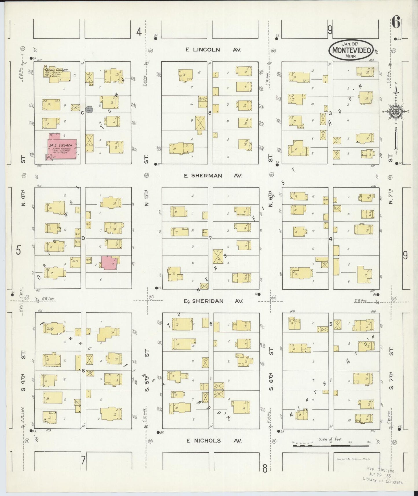 Sanborn Fire Insurance Map from Montevideo, Chippewa County, Minnesota (1917), Sheet #0006 - Complete Map Set gallery image, historic Sanborn map, vintage wall art, Minnesota Minnesota