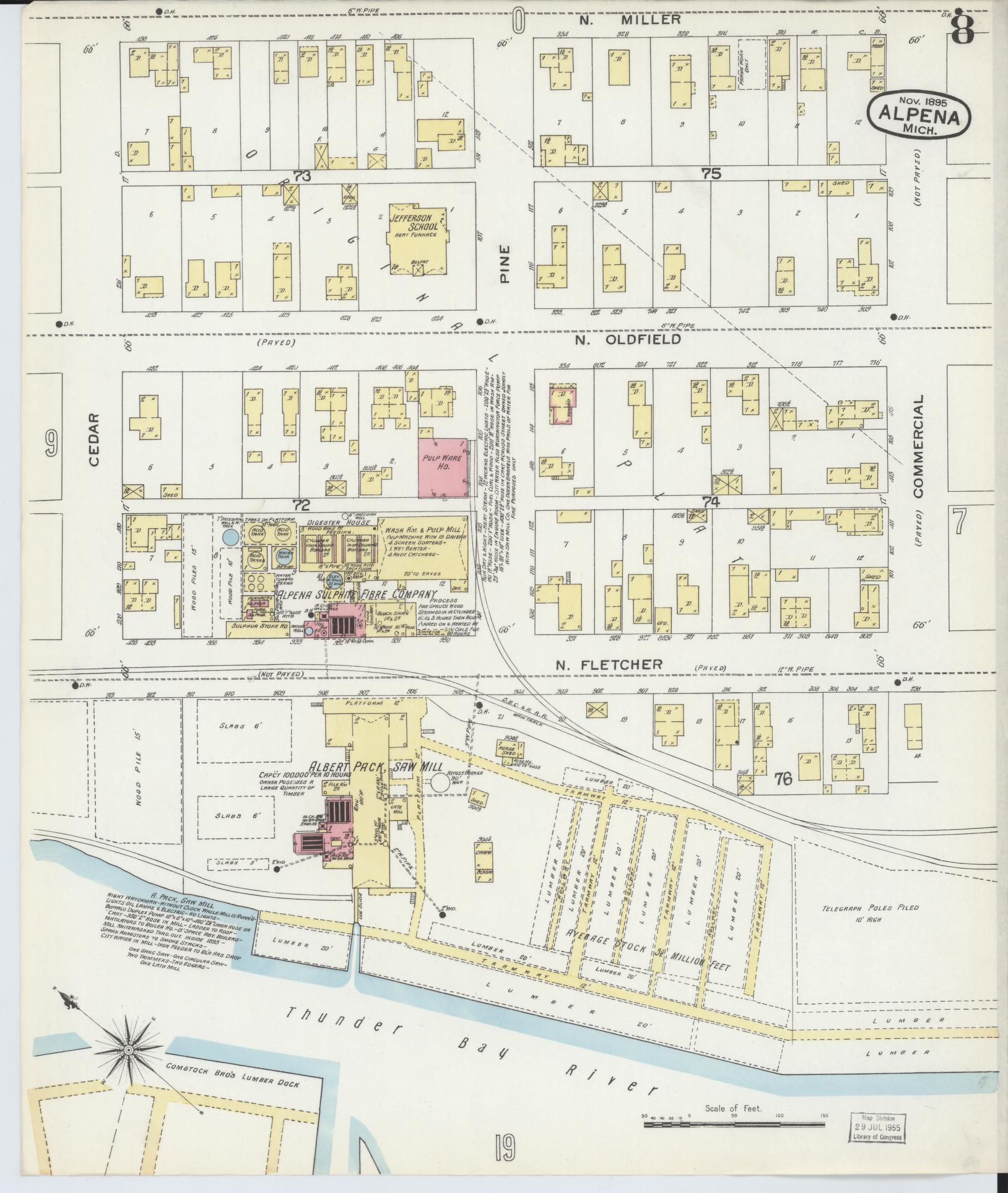 Sanborn Fire Insurance Map from Alpena, Alpena County, Michigan (1895), Sheet #0008 - Historic Sanborn Fire Insurance Map Print, vintage old map wall art, antique decor, genealogy gift, Michigan Michigan map