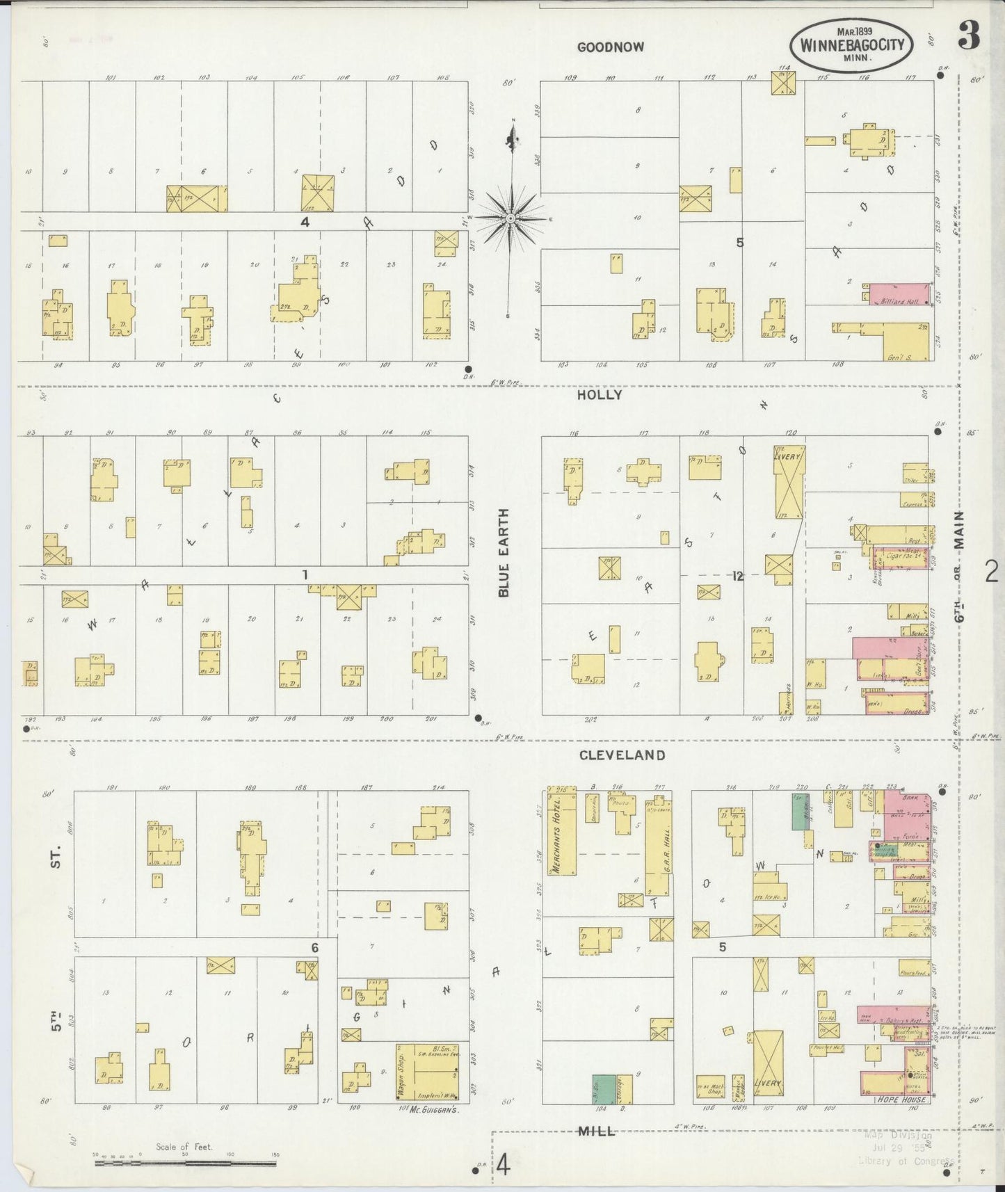 Sanborn Fire Insurance Map from Winnebago, Faribault County, Minnesota (1899), Sheet #0003 - Complete Map Set gallery image, historic Sanborn map, vintage wall art, Minnesota Minnesota