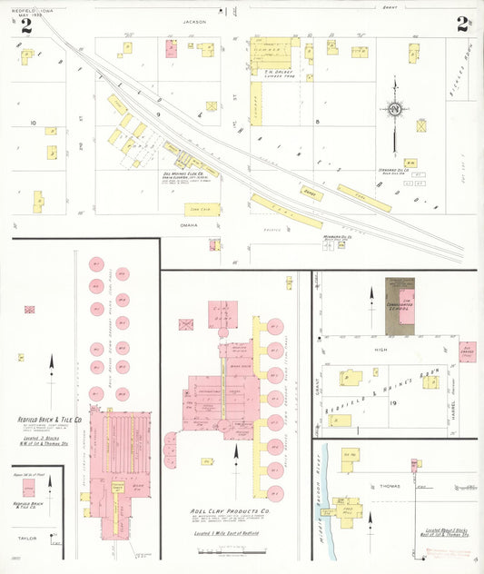 Sanborn Fire Insurance Map from Redfield, Dallas County, Iowa (1933), Sheet #0002 - Historic Sanborn Fire Insurance Map Print, vintage old map wall art