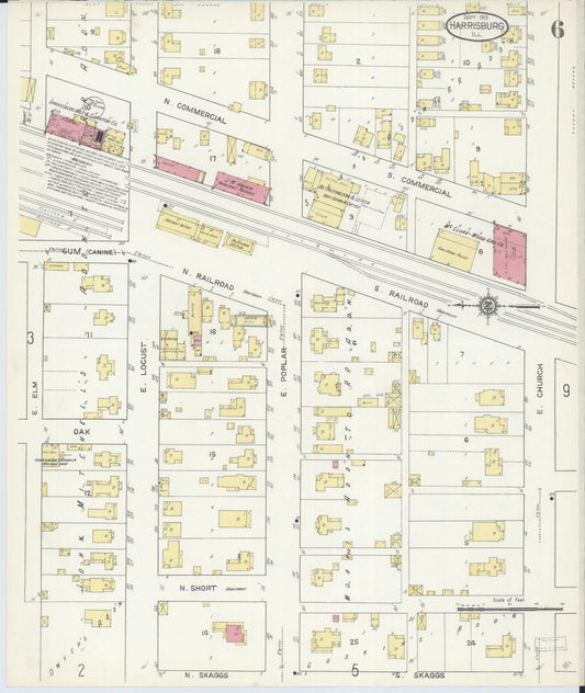 Sanborn Fire Insurance Map from Harrisburg, Saline County, Illinois (1913), Sheet #0006 - Historic Sanborn Fire Insurance Map Print, vintage old map wall art, antique decor, genealogy gift, Illinois Illinois map