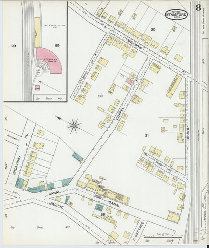 Sanborn Fire Insurance Map from Stamford, Fairfield County, Connecticut (1892), Sheet #0008 - Complete Map Set gallery image, historic Sanborn map, vintage wall art, Connecticut Connecticut