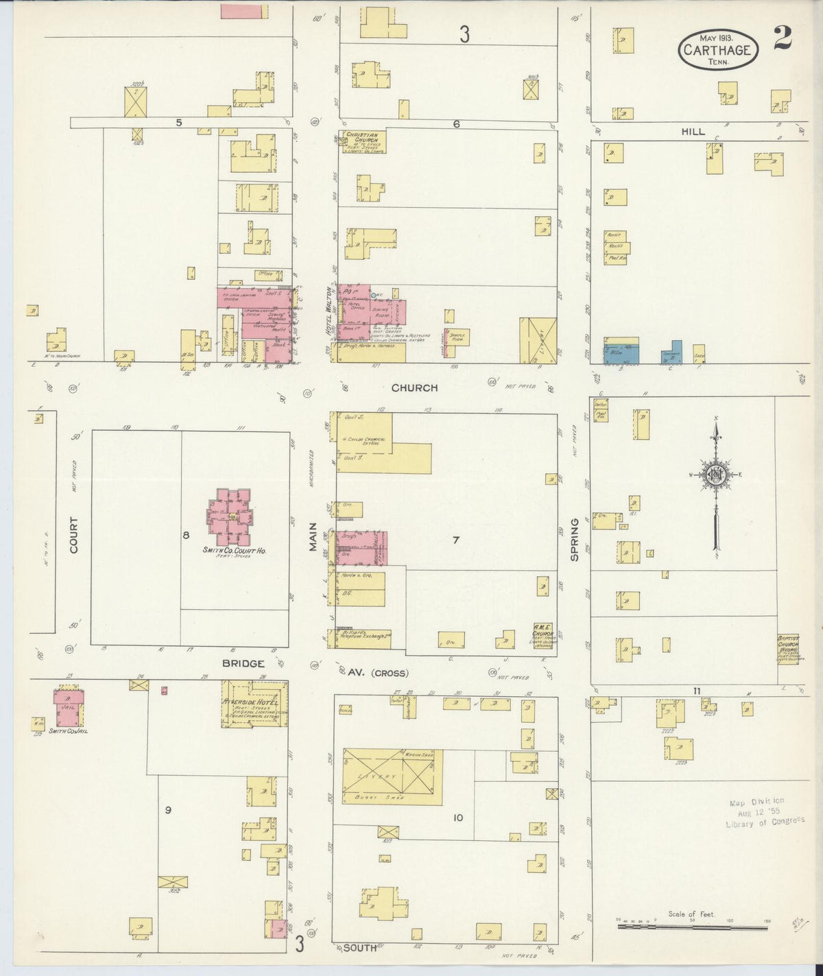 Sanborn Fire Insurance Map from Carthage, Smith County, Tennessee (1913), Sheet #0002 - Complete Map Set gallery image, historic Sanborn map, vintage wall art, Tennessee Tennessee