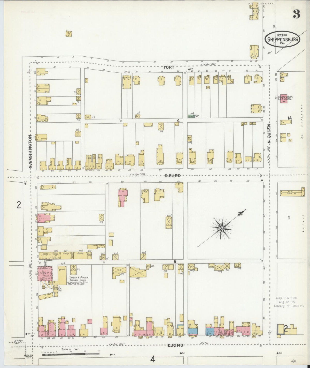 Sanborn Fire Insurance Map from Shippensburg, Cumberland And Franklin Counties, Pennsylvania (1904), Sheet #0003 - Historic Sanborn Fire Insurance Map Print, vintage old map wall art, antique decor, genealogy gift, Counties Pennsylvania map