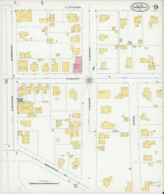 Sanborn Fire Insurance Map from Thomasville, Thomas County, Georgia (1905), Sheet #0009 - Historic Sanborn Fire Insurance Map Print, vintage old map wall art, antique decor, genealogy gift, Georgia Georgia map