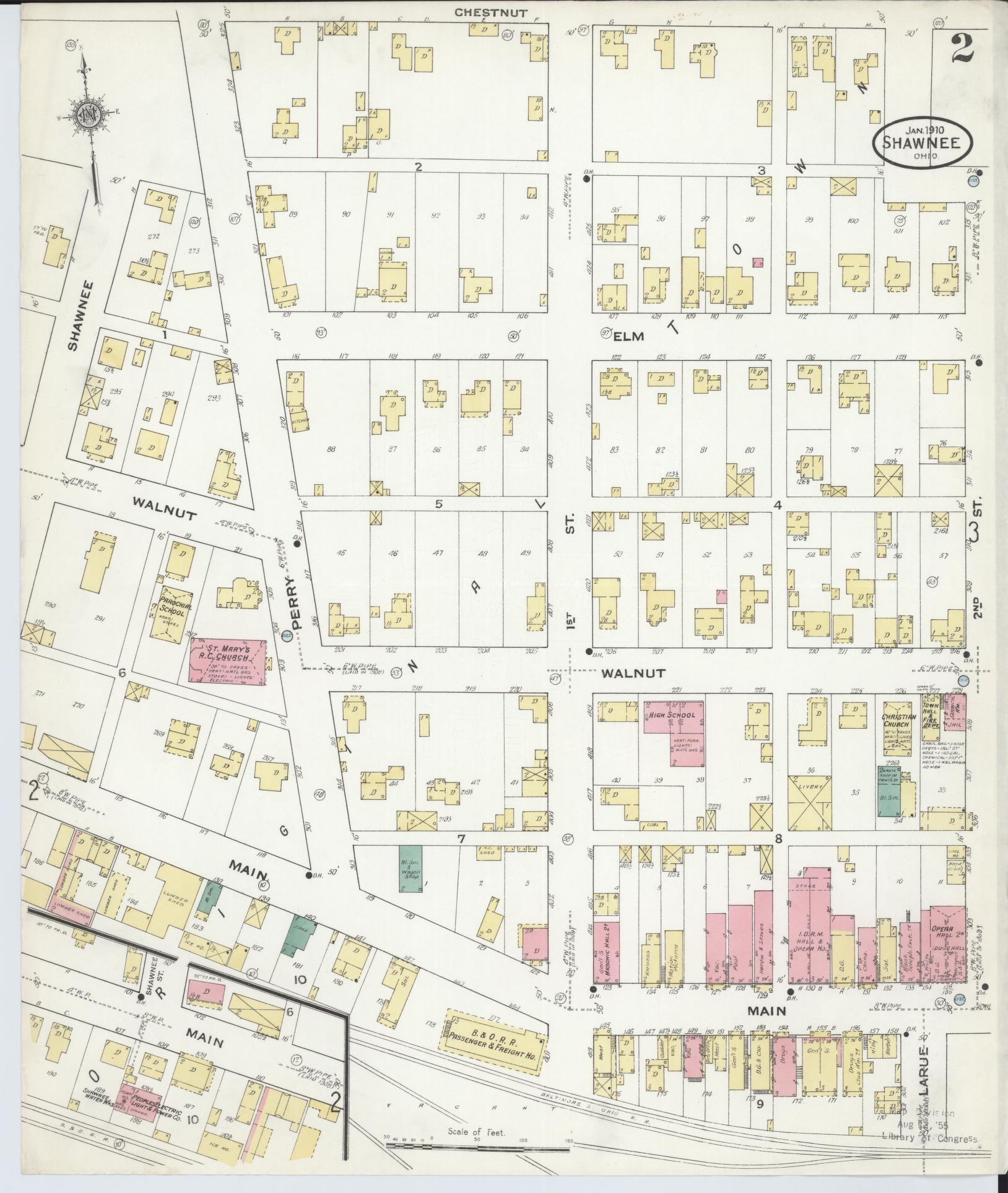 Sanborn Fire Insurance Map from Shawnee, Perry County, Ohio (1910), Sheet #0002 - Historic Sanborn Fire Insurance Map Print, vintage old map wall art, antique decor, genealogy gift, Ohio Ohio map