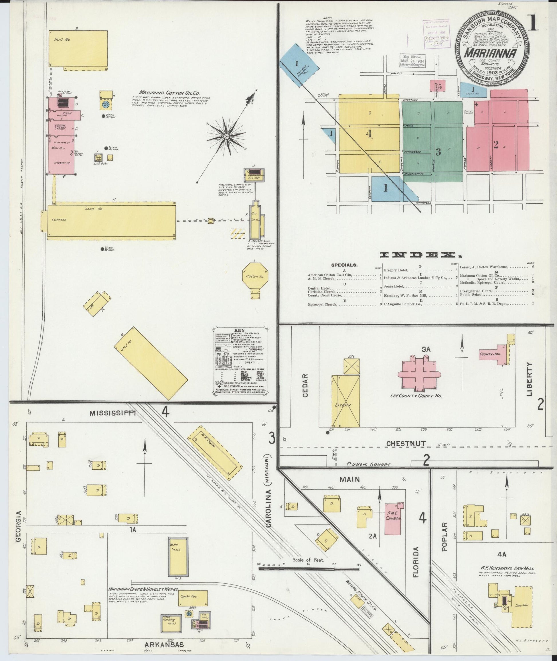Sanborn Fire Insurance Map from Marianna, Lee County, Arkansas (1903), Sheet #0001 - Historic Sanborn Fire Insurance Map Print, vintage old map wall art, antique decor, genealogy gift, Arkansas Arkansas map