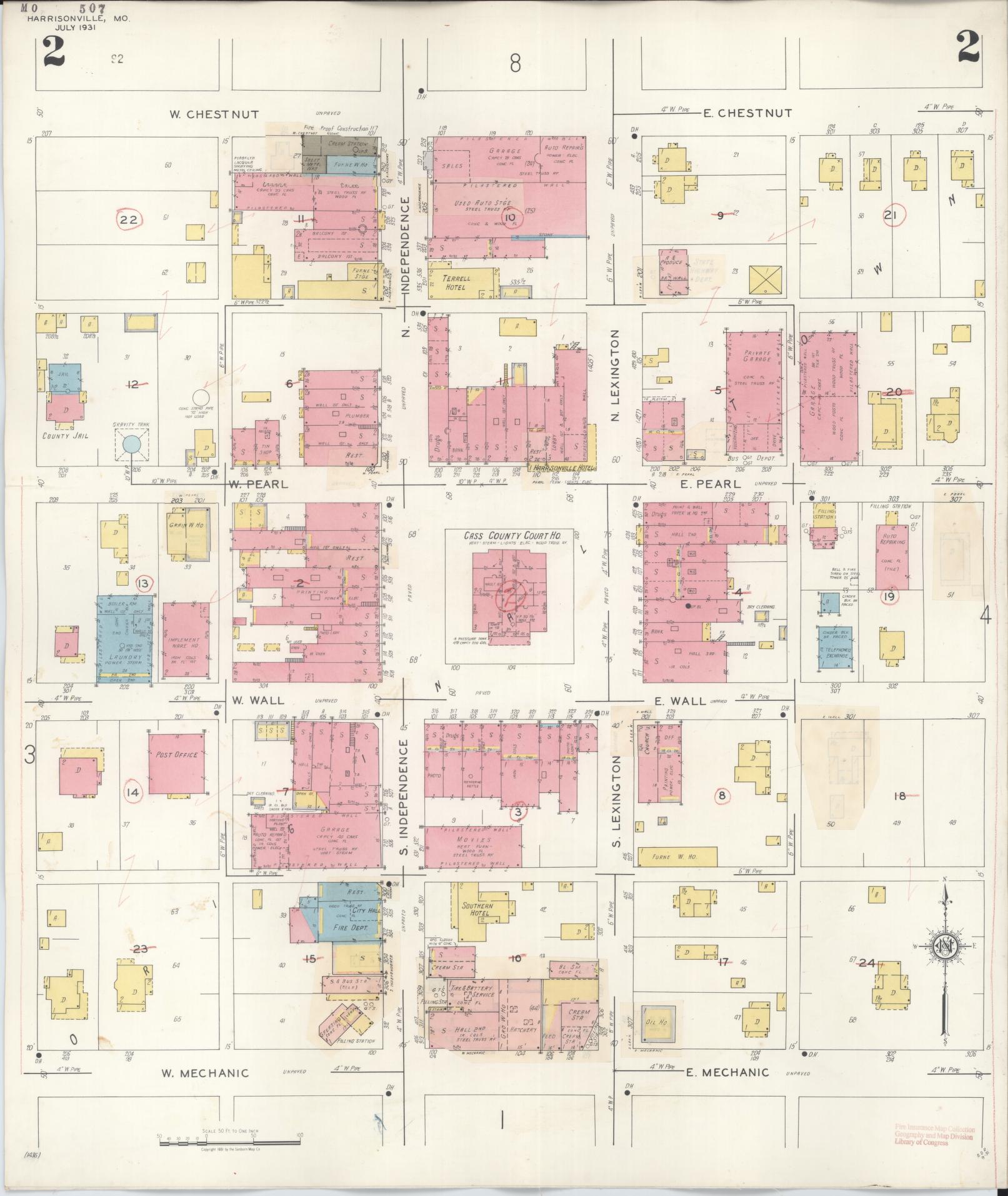 Sanborn Fire Insurance Map from Harrisonville, Cass County, Missouri (1939), Sheet #0002 - Complete Map Set gallery image, historic Sanborn map, vintage wall art, Missouri Missouri