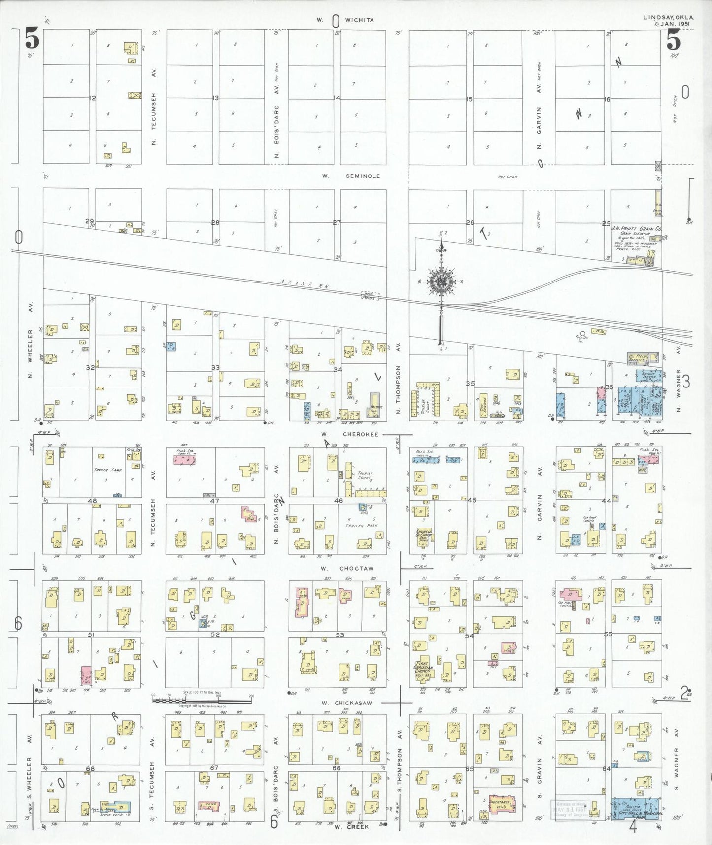 Sanborn Fire Insurance Map from Lindsay, Garvin County, Oklahoma (1951), Sheet #0005 - Historic Sanborn Fire Insurance Map Print, vintage old map wall art, antique decor, genealogy gift, Oklahoma Oklahoma map