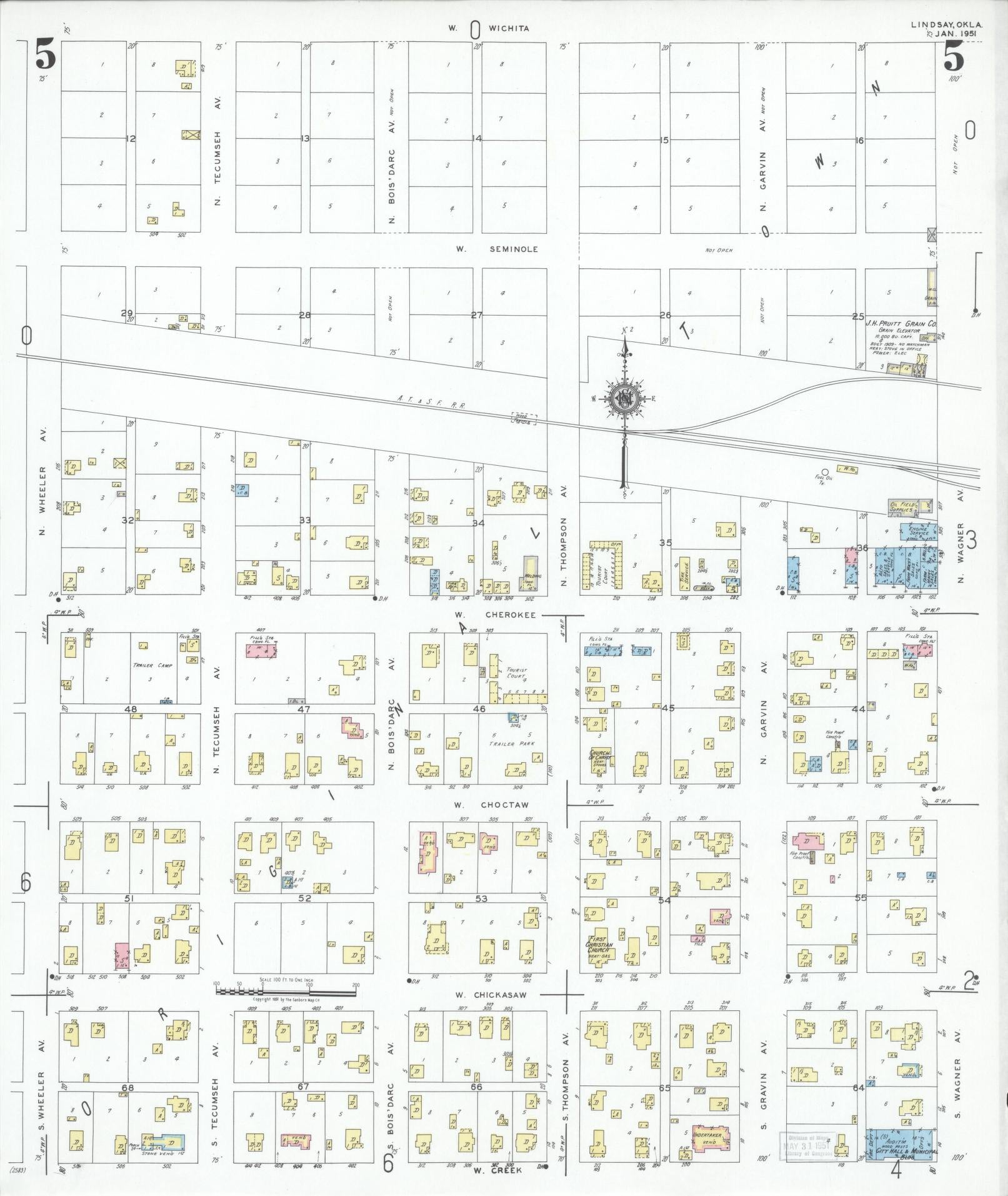 Sanborn Fire Insurance Map from Lindsay, Garvin County, Oklahoma (1951), Sheet #0005 - Historic Sanborn Fire Insurance Map Print, vintage old map wall art, antique decor, genealogy gift, Oklahoma Oklahoma map
