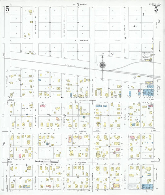 Sanborn Fire Insurance Map from Lindsay, Garvin County, Oklahoma (1951), Sheet #0005 - Historic Sanborn Fire Insurance Map Print, vintage old map wall art, antique decor, genealogy gift, Oklahoma Oklahoma map