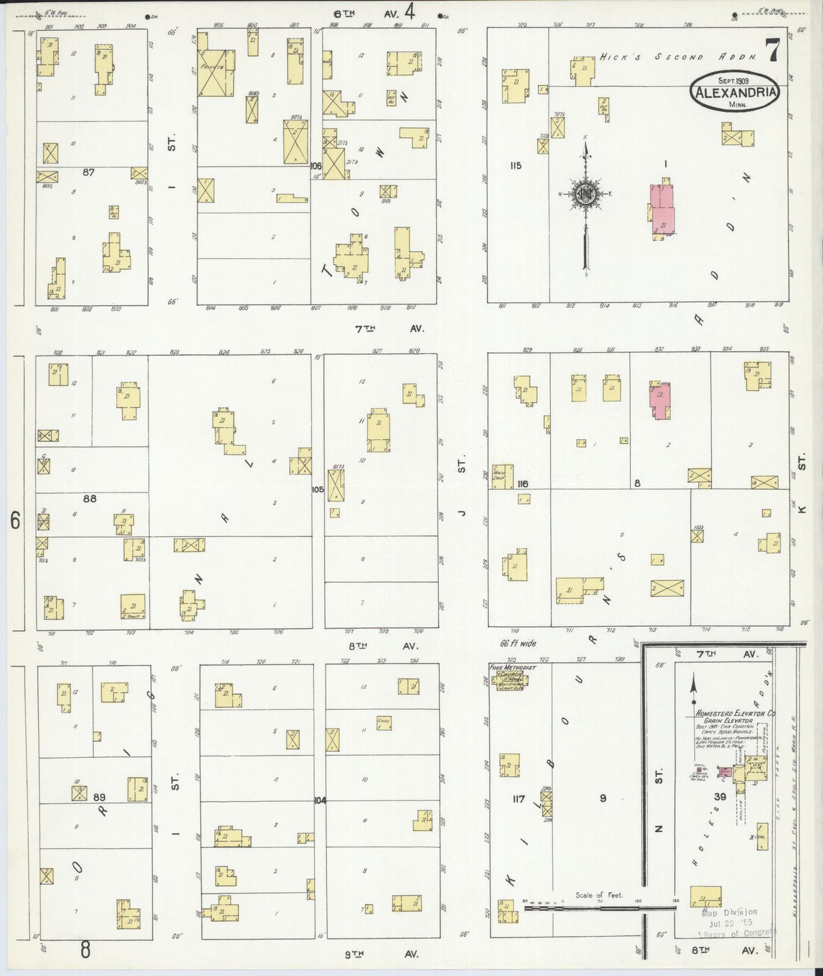 Sanborn Fire Insurance Map from Alexandria, Douglas County, Minnesota (1909), Sheet #0007 - Complete Map Set gallery image, historic Sanborn map, vintage wall art, Minnesota Minnesota