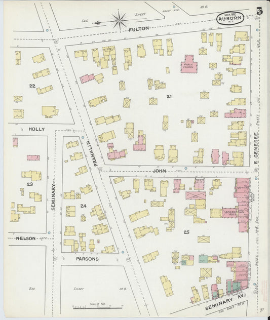 Sanborn Fire Insurance Map from Auburn, Cayuga County, New York (1892), Sheet #0005 - Historic Sanborn Fire Insurance Map Print, vintage old map wall art, antique decor, genealogy gift, New York New York map