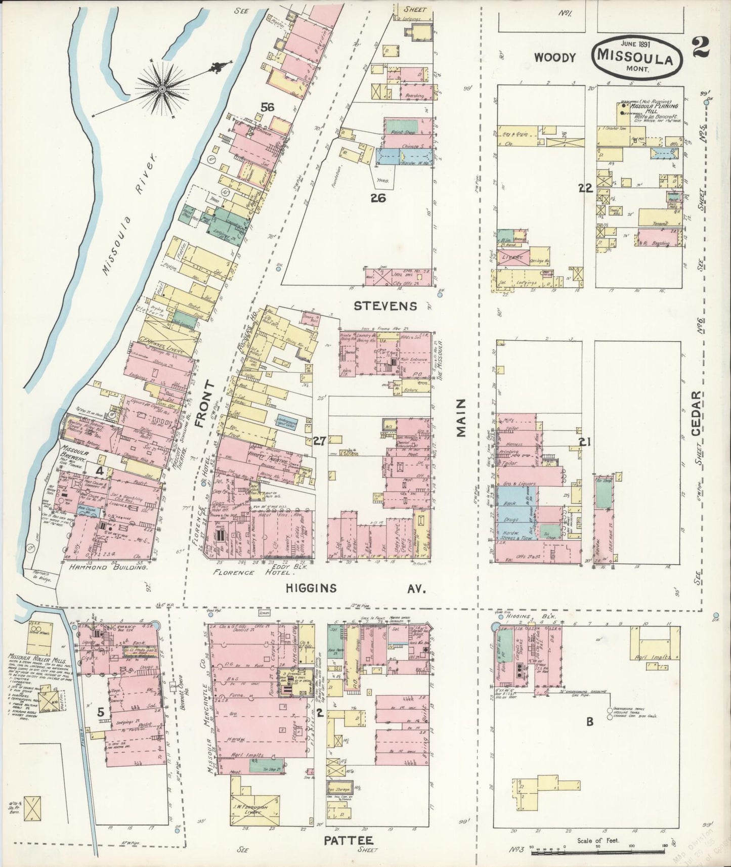 Sanborn Fire Insurance Map from Missoula, Missoula County, Montana (1891), Sheet #0002 - Complete Map Set gallery image, historic Sanborn map, vintage wall art, Montana Montana
