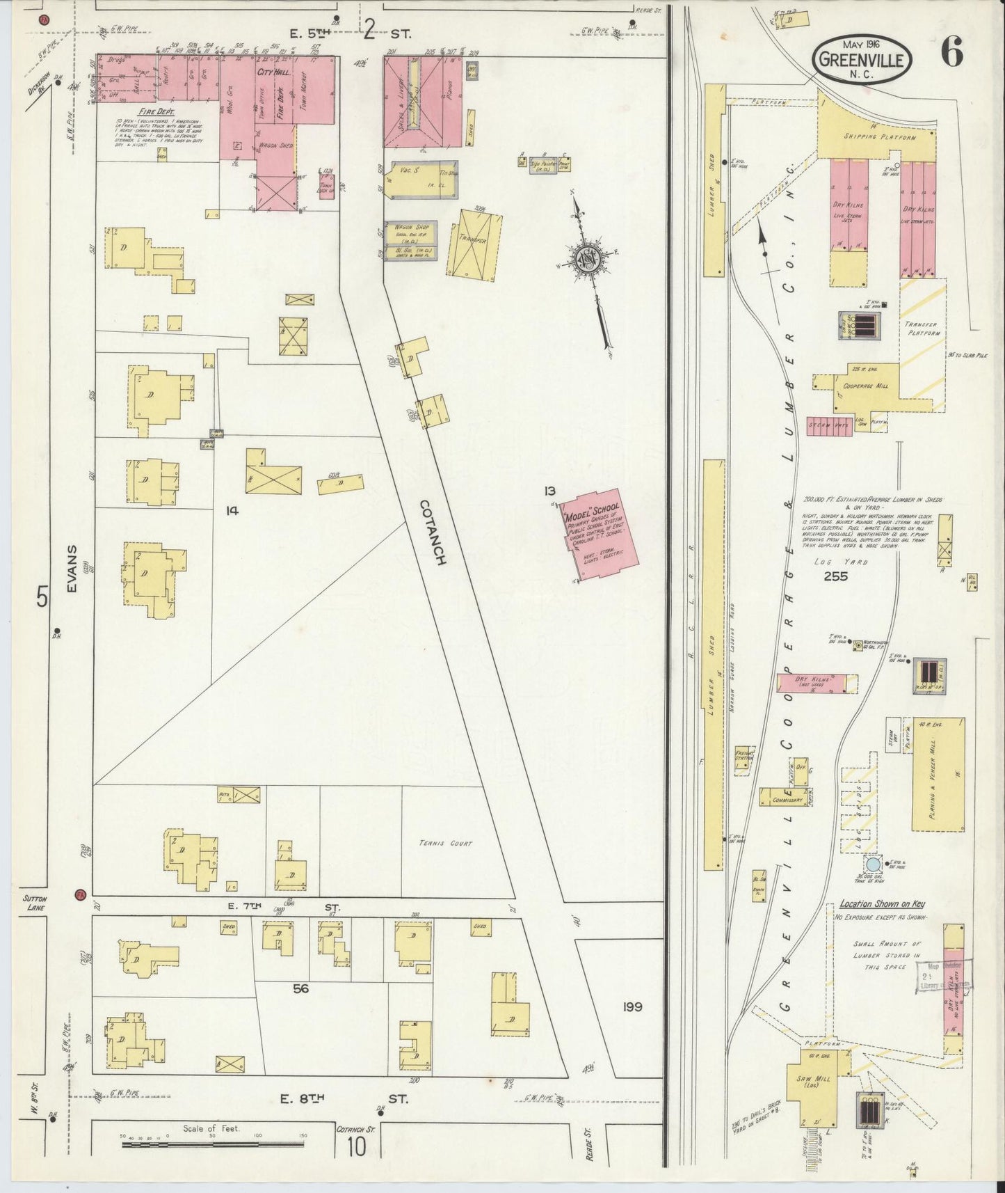 Sanborn Fire Insurance Map from Greenville, Pitt County, North Carolina (1916), Sheet #0006 - Complete Map Set gallery image, historic Sanborn map, vintage wall art, North Carolina North Carolina
