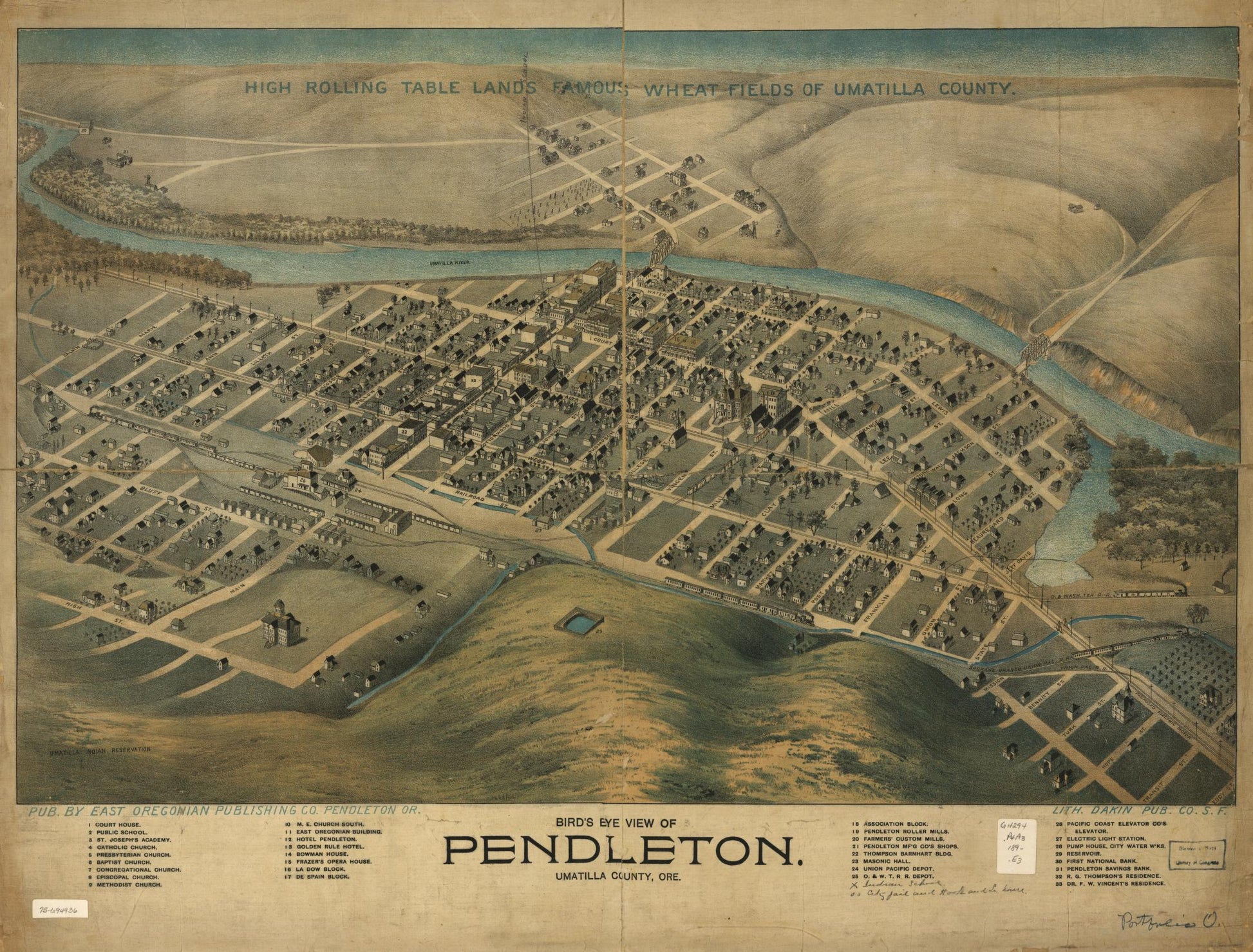 Bird's eye view of Pendleton, Umatilla County, Ore. (1890) – Historic Bird’s-Eye View Panorama Print