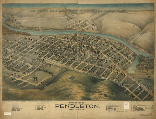 Bird's eye view of Pendleton, Umatilla County, Ore. (1890) – Historic Bird’s-Eye View Panorama Print