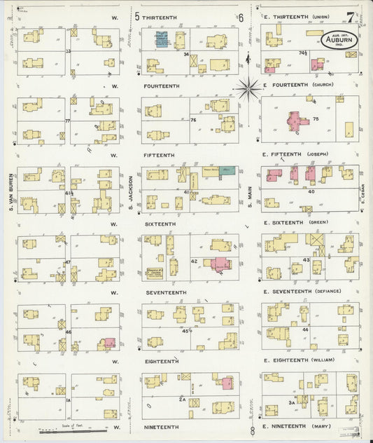Sanborn Fire Insurance Map from Auburn, De Kalb County, Indiana (1907), Sheet #0007 - Historic Sanborn Fire Insurance Map Print, vintage old map wall art, antique decor, genealogy gift, Indiana Indiana map