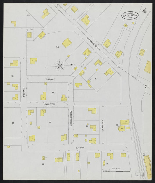 Sanborn Fire Insurance Map from Andalusia, Covington County, Alabama (1905), Sheet #0004 - Historic Sanborn Fire Insurance Map Print, vintage old map wall art, antique decor, genealogy gift, Alabama Alabama map