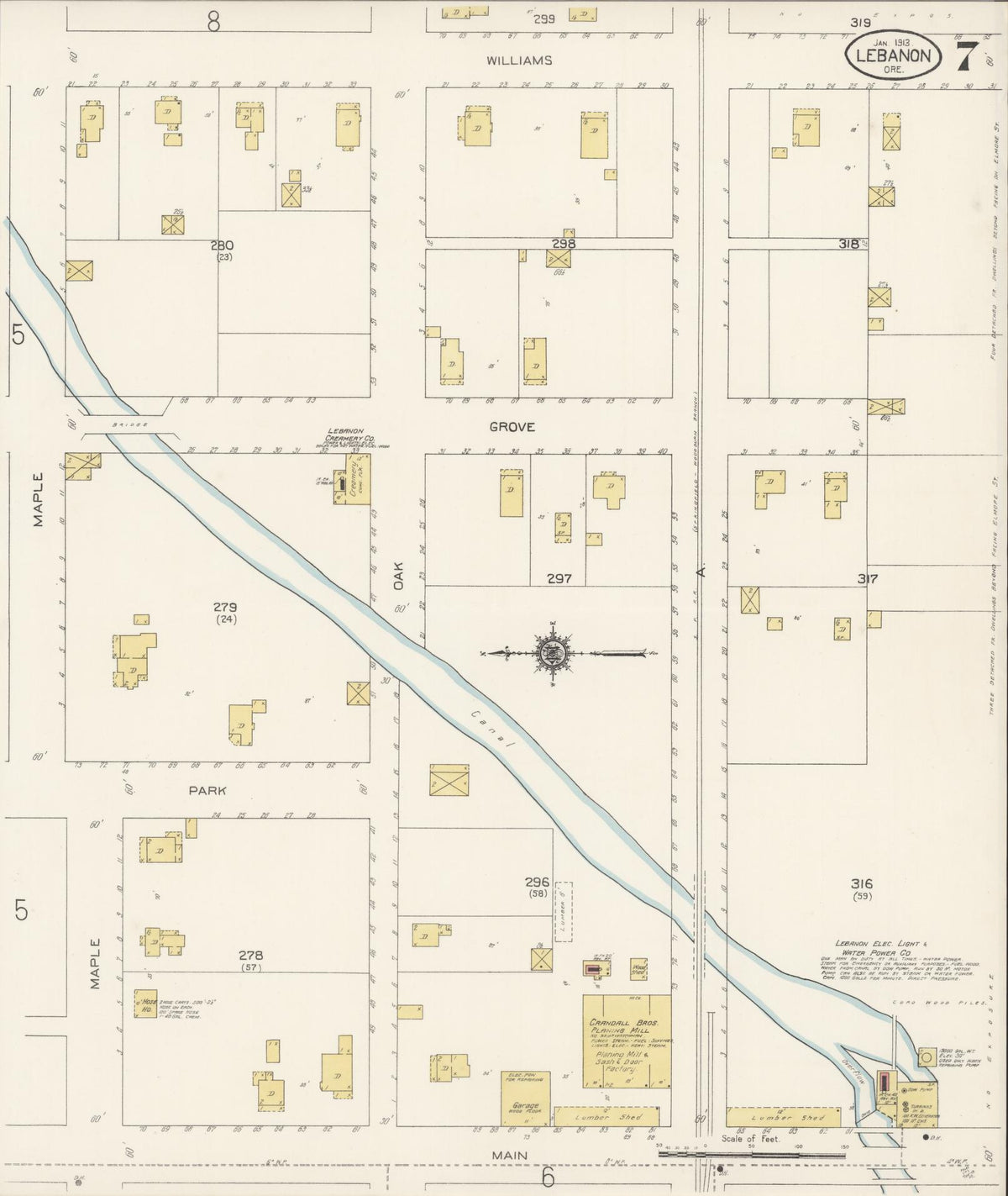 Sanborn Fire Insurance Map from Lebanon, Linn County, Oregon (1913), Sheet #0007 - Historic Sanborn Fire Insurance Map Print, vintage old map wall art, antique decor, genealogy gift, Oregon Oregon map