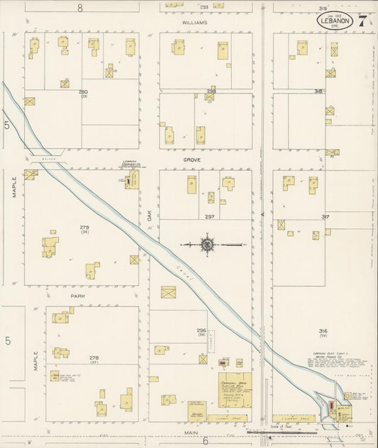 Sanborn Fire Insurance Map from Lebanon, Linn County, Oregon (1913), Sheet #0007 - Historic Sanborn Fire Insurance Map Print, vintage old map wall art, antique decor, genealogy gift, Oregon Oregon map